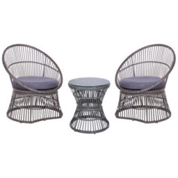 Beliani Bistro Set With Cushions Mesyna Pe Rattan Taupe - thumbnail 1