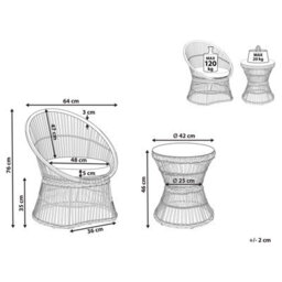 Beliani Bistro Set With Cushions Mesyna Pe Rattan Taupe - thumbnail 3