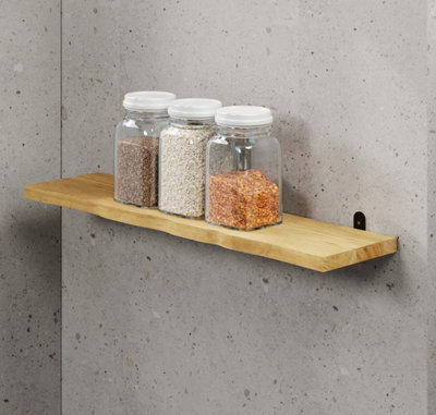 Core Products Chunky Pine Shelf Kit 60Cm - Wavy Live Edge Wall Display, Metal L Brackets, Antique Wax Finish - image 1