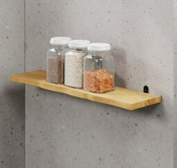 Core Products Chunky Pine Shelf Kit 60Cm - Wavy Live Edge Wall Display, Metal L Brackets, Antique Wax Finish - thumbnail 1