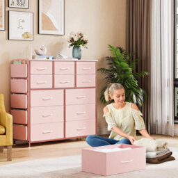 London Boutique Pink 12 Drawer Chest Of Drawers, Fabric Dresser With Side Pockets And Hooks, Bedroom Storage Unit, 99X30X110Cm - thumbnail 6