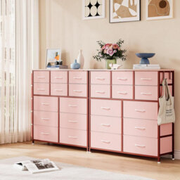 London Boutique Pink 12 Drawer Chest Of Drawers, Fabric Dresser With Side Pockets And Hooks, Bedroom Storage Unit, 99X30X110Cm - thumbnail 8