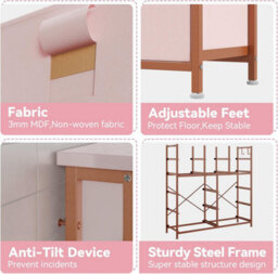 London Boutique Pink 12 Drawer Chest Of Drawers, Fabric Dresser With Side Pockets And Hooks, Bedroom Storage Unit, 99X30X110Cm - thumbnail 4