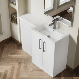 Balterley Right-Hand Bathroom Vanity And Wc Unit Combination With Basin - 1100mm - Gloss White With Brushed Pewter Handles - thumbnail 3
