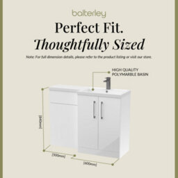 Balterley Right-Hand Bathroom Vanity And Wc Unit Combination With Basin - 1100mm - Gloss White With Brushed Pewter Handles - thumbnail 5