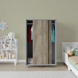 Urbn-Living Urbnliving 240Cm Height Grey Carcass With 2 Sliding Oak Doors Wardrobe Bedroom Storage Closet Hanging Rail Cupboard Unit - thumbnail 4