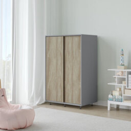 Urbn-Living Urbnliving 240Cm Height Grey Carcass With 2 Sliding Oak Doors Wardrobe Bedroom Storage Closet Hanging Rail Cupboard Unit - thumbnail 3