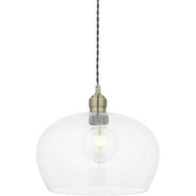 Loops Hanging Ceiling Pendant Light - Medum Antique Brass Plate & Clear Glass - 10W Led E27 - image 1