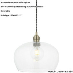 Loops Hanging Ceiling Pendant Light - Medum Antique Brass Plate & Clear Glass - 10W Led E27 - thumbnail 2