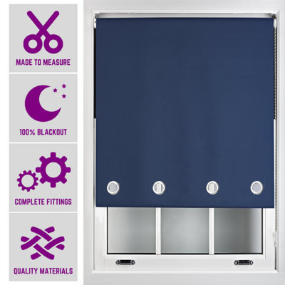 Furnished Made To Measure Blackout Roller Blinds With Big Round Eyelets - Navy Blue Blind (W)60Cm (L)210Cm - image 1