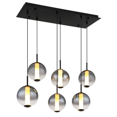 Luminosa Lighting Luminosa Lacy Cluster Pendant Ceiling Light Matt Black, Smoke Glass Shades, 6X Led 3000K - image 1