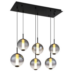 Luminosa Lighting Luminosa Lacy Cluster Pendant Ceiling Light Matt Black, Smoke Glass Shades, 6X Led 3000K
