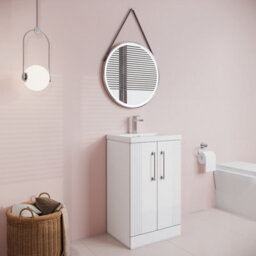 Balterley Belvide Partial Fluted 2 Door Floor Standing Vanity Unit With Mid-Edge 1 Tap Hole Ceramic Basin - 500mm - Satin White - thumbnail 6