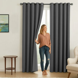 Oxford Homeware Plain Grey 230Gsm Blackout Curtain Thermal Insulated Eyelet For Living Room Curtain Pair (W)168Cm X (L)183Cm - thumbnail 8