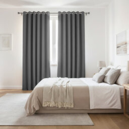 Oxford Homeware Plain Grey 230Gsm Blackout Curtain Thermal Insulated Eyelet For Living Room Curtain Pair (W)168Cm X (L)183Cm - thumbnail 9
