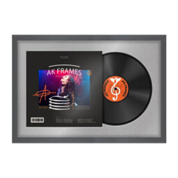 "AK Frames 25X17"" Dark Grey Classic Vinyl Record Frame With Silver Mount For 12 Inch Lp Cover & Disc - Overlapped Design"