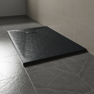 Sundaze 1100 X 800mm Smc Black Rectangle Slate Effect Bathroom Shower Tray - image 1