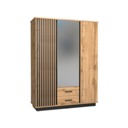 Arte Oak Wotan & Black Matt Lamelo La15 Hinged Wardrobe H194Cm W146Cm D52Cm - Spacious Storage Solution - thumbnail 1