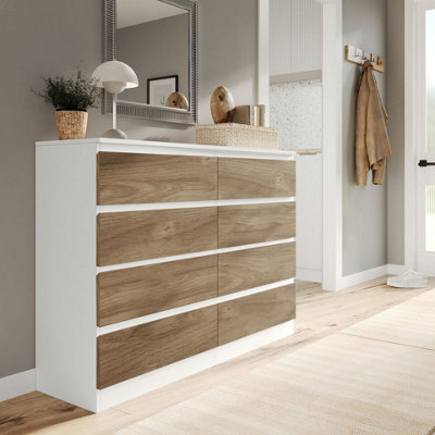 Urbn-Living Urbnliving 120Cm Wide White Wooden Chest Of Oak 8 Drawers Bedroom Furniture Storage Bedside Modern Cabinet - image 1