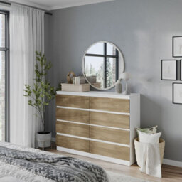 Urbn-Living Urbnliving 120Cm Wide White Wooden Chest Of Oak 8 Drawers Bedroom Furniture Storage Bedside Modern Cabinet - thumbnail 4