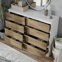 Urbn-Living Urbnliving 120Cm Wide White Wooden Chest Of Oak 8 Drawers Bedroom Furniture Storage Bedside Modern Cabinet - thumbnail 5