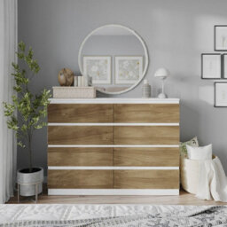 Urbn-Living Urbnliving 120Cm Wide White Wooden Chest Of Oak 8 Drawers Bedroom Furniture Storage Bedside Modern Cabinet - thumbnail 2