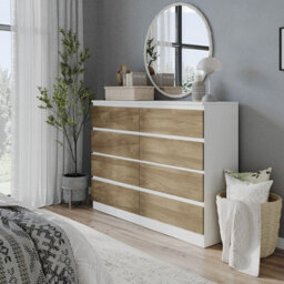 Urbn-Living Urbnliving 120Cm Wide White Wooden Chest Of Oak 8 Drawers Bedroom Furniture Storage Bedside Modern Cabinet - thumbnail 3