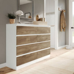 Urbn-Living Urbnliving 120Cm Wide White Wooden Chest Of Oak 8 Drawers Bedroom Furniture Storage Bedside Modern Cabinet - thumbnail 1
