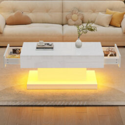 Matteo Modern High-Gloss Coffee Table With App-Controlled Led Lights & 2 Drawers - White, 100X50X45Cm - thumbnail 4