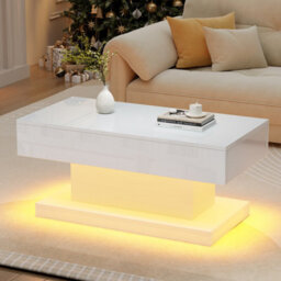 Matteo Modern High-Gloss Coffee Table With App-Controlled Led Lights & 2 Drawers - White, 100X50X45Cm - thumbnail 3