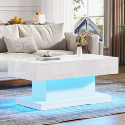 Matteo Modern High-Gloss Coffee Table With App-Controlled Led Lights & 2 Drawers - White, 100X50X45Cm - thumbnail 5