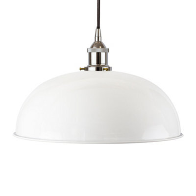 White Worcester Painted Dome Pendant Light With Nickel Lamp Holder And Black Round Cable - Se Home - image 1