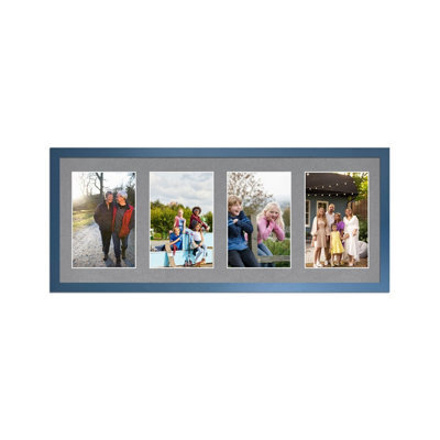AK Frames 50X20Cm Navy Blue Sleek Multi Photo Frame With Mid Grey Mount - Holds 4 Apertures (4X) 6X4 Photos - image 1