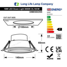 Long Life Lamps Company Ceiling Led Downlight Cool White Recessed Round Dl10Cw-A - thumbnail 2