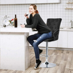 Fativo 1Pcs Luxury Velvet Bar Stool Swivel Lion Knocker & Cross Stitch High Back Black Height Adjustable106-127 Cm H - thumbnail 7