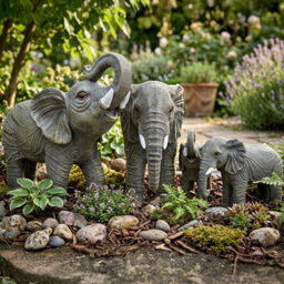 Woodside African Elephant Family Garden Ornaments - Realistic Resin - thumbnail 4