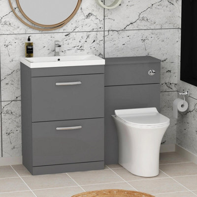 Royal Bathrooms 1100mm Indigo Grey Gloss 2 Drawer Furniture Pack With Mid Edge Basin & Slim Breeze Back To Wall Toilet - image 1