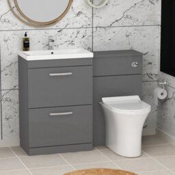 Royal Bathrooms 1100mm Indigo Grey Gloss 2 Drawer Furniture Pack With Mid Edge Basin & Slim Breeze Back To Wall Toilet