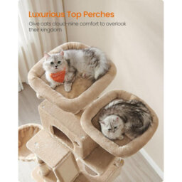 Songmics Large Cat Activity Tower, Tall Feline Condo With Scratching Posts, Caves, Hammock, Camel Brown - thumbnail 3