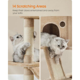 Songmics Large Cat Activity Tower, Tall Feline Condo With Scratching Posts, Caves, Hammock, Camel Brown - thumbnail 5