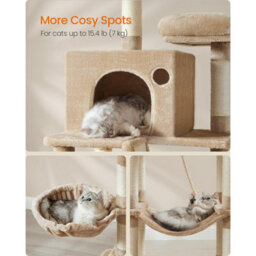 Songmics Large Cat Activity Tower, Tall Feline Condo With Scratching Posts, Caves, Hammock, Camel Brown - thumbnail 4