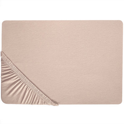 Beliani Fitted Sheet Hofuf Cotton 160 X 200 Cm Beige - image 1