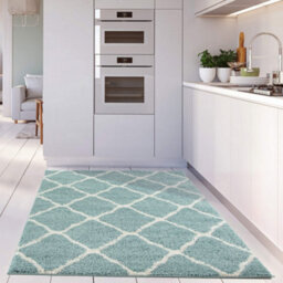 The Rugs Moroccan Shaggy Rugs And Runners Soft  High Pile Duck Egg Blue And Ivory Living Room Kitchen Hallway 750 - thumbnail 6