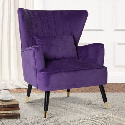Velvet Purple Accent Wingback Chair