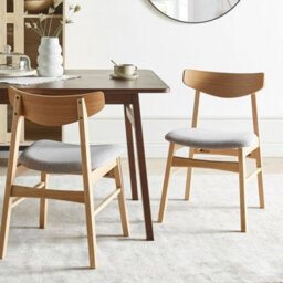 Wyld And Coco Set Of 2 Armless Dining Chairs Light Rubberwood Frame Grey Fabric Seats - thumbnail 2