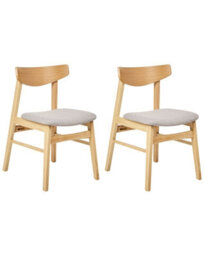 Wyld And Coco Set Of 2 Armless Dining Chairs Light Rubberwood Frame Grey Fabric Seats - thumbnail 1