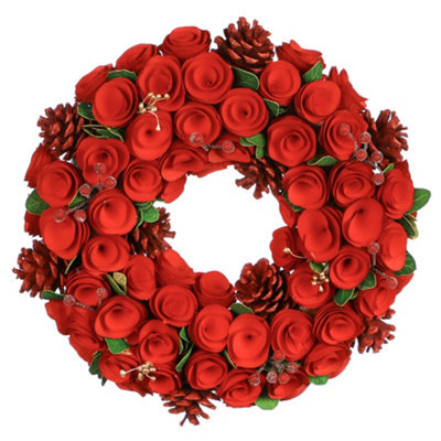 Dibor 35Cm Red Crimson Rose Door Xmas Festive Decor Front Door Wreath Christmas Wreath - image 1