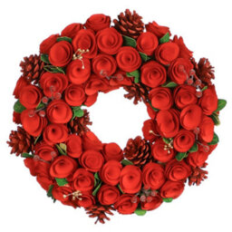 Dibor 35Cm Red Crimson Rose Door Xmas Festive Decor Front Door Wreath Christmas Wreath - thumbnail 1