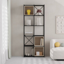 Decortie Modern Vale Midi Bookcase Display Unit 5-Tier Metal Frame 3 Adjustable Shelf 18mm Engineered Wood (Black Wood, Sandstone) - thumbnail 4