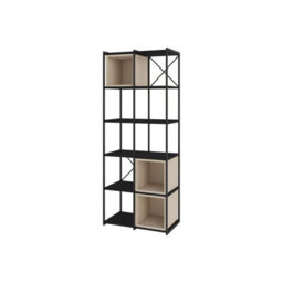 Decortie Modern Vale Midi Bookcase Display Unit 5-Tier Metal Frame 3 Adjustable Shelf 18mm Engineered Wood (Black Wood, Sandstone) - thumbnail 2